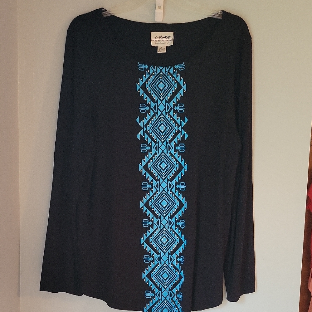 Back In The Saddle Long Sleeve Blue And Black Shirt